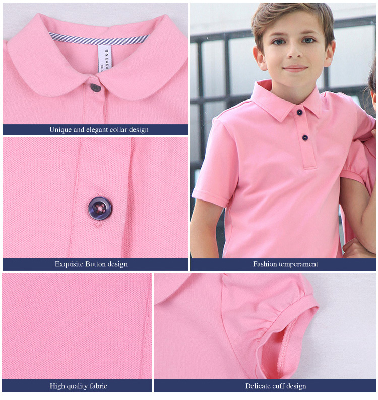 Cree el uniforme rosado de la camisa del deporte del verano del polo de la ropa de los niños del color sólido para requisitos particulares