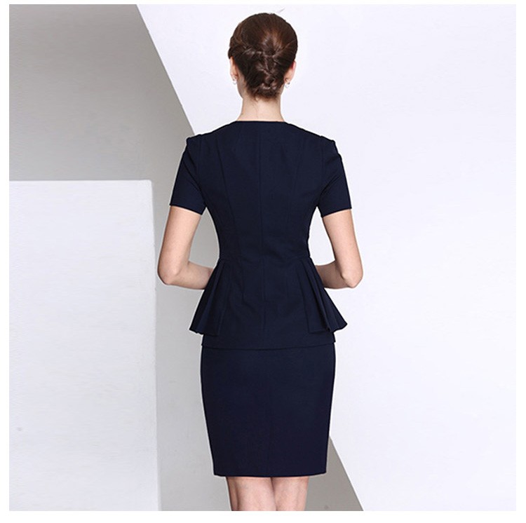 2 piezas de diseño único de moda azul oscuro manga corta dobladillo irregular mujeres Blazer Top y falda