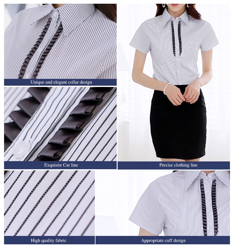 Camisa a rayas negras de encaje de un solo pecho de manga corta para mujer de diseño personalizado y falda recta