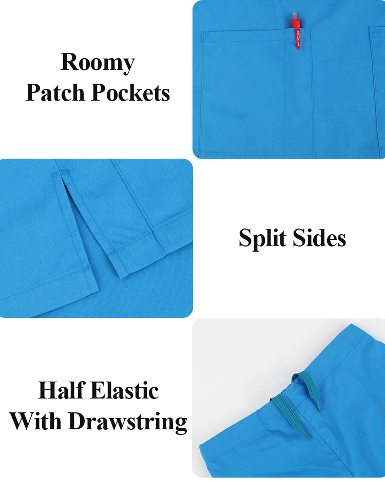 Diseños de uniformes de enfermera azul de moda con cuello en V personalizados uniformes de enfermera conjunto médico