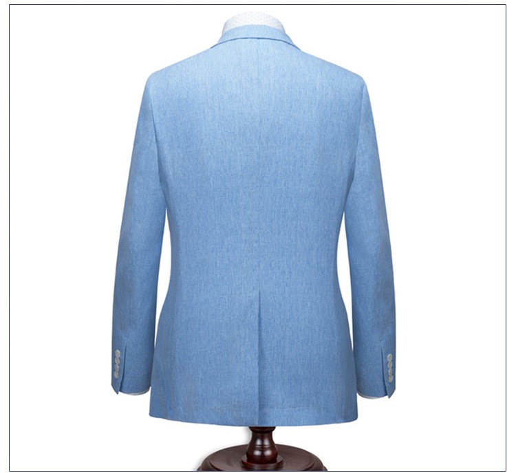 Traje de hombre azul claro con cuello en V de un solo pecho de moda de verano de diseño personalizado