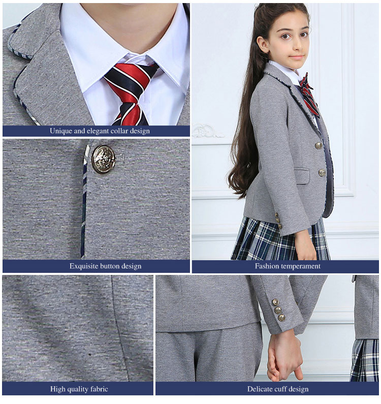 Conjuntos de uniformes escolares de primavera grises para niños cómodos personalizados