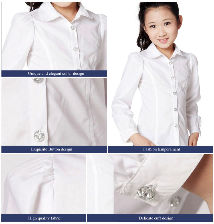 Conjunto de camisas de uniforme escolar blanco personalizado para niñas para escuela primaria y secundaria