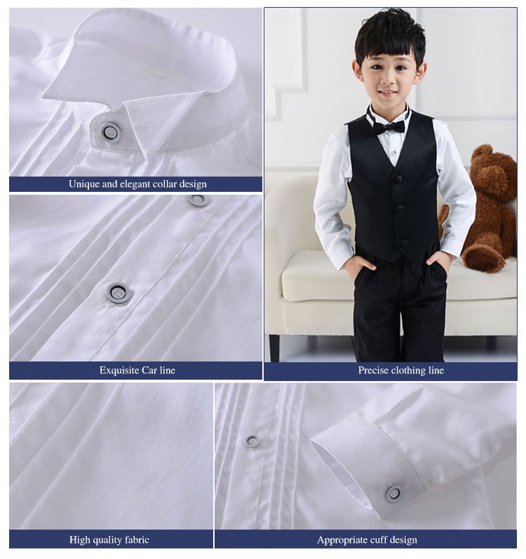 Camisa delantera plisada para niños pequeños con cuello vuelto y manga larga de diseño personalizado