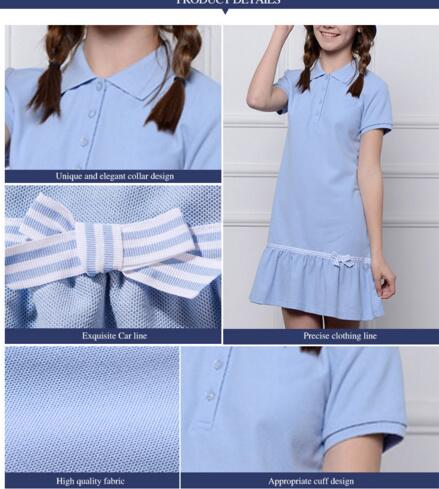 Moda Color sólido Vestidos de manga corta Diseños de uniformes de escuela primaria Uniformes escolares Vestido