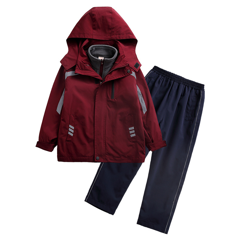 Traje de abrigo de uniforme de entrenamiento con cremallera frontal de manga larga rojo de esquí a prueba de viento para niños de invierno