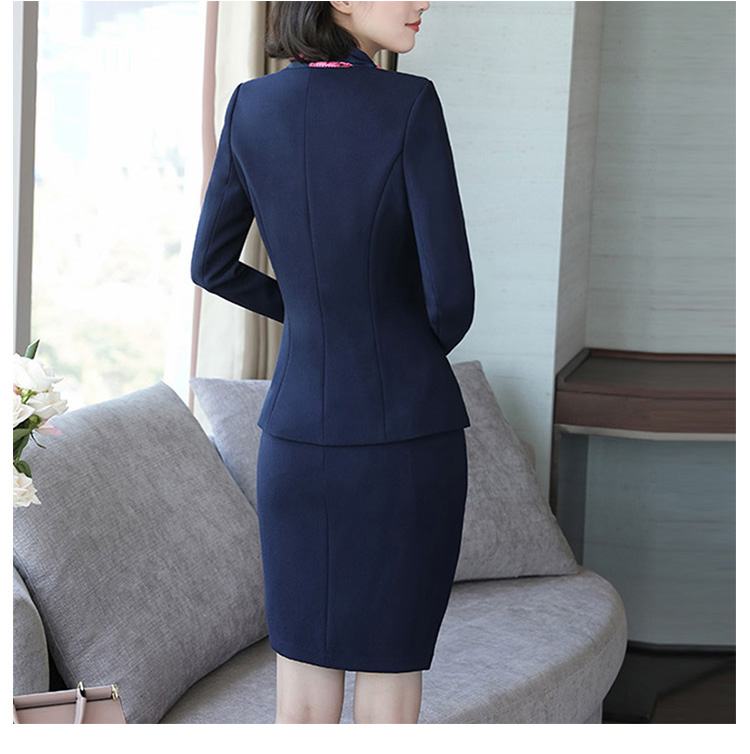 Traje de mujer de diseño único de manga larga con un solo botón azul Drak de moda con bolsillo con cremallera