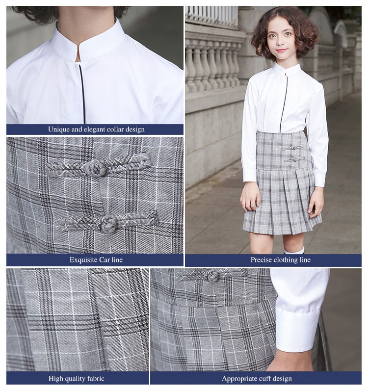  Verano otoño estilo chino ropa de escuela primaria para niñas algodón blanco uniforme escolar camisa 