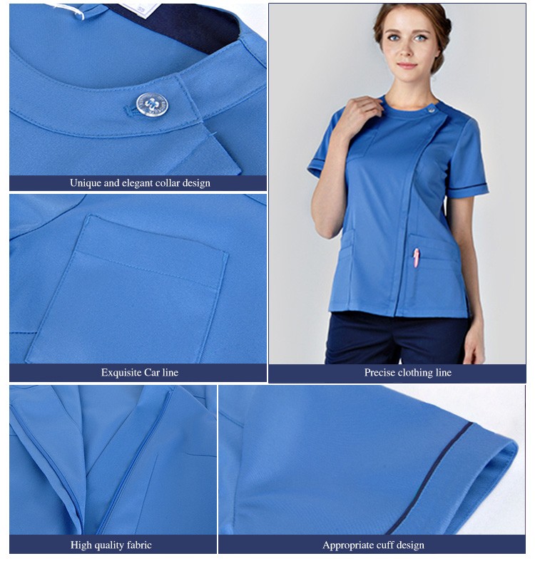 Cree los uniformes respirables del hospital del uniforme del oficio de enfermera para requisitos particulares del médico azul unisex