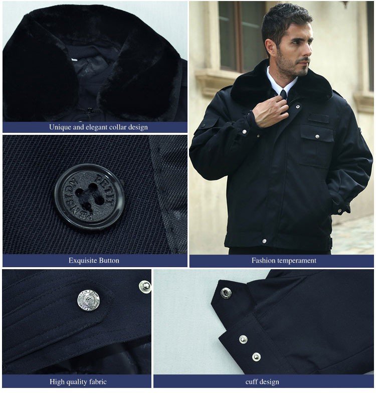 Cree uniformes masculinos de las capas del negro del guardia de seguridad del hotel del invierno para requisitos particulares