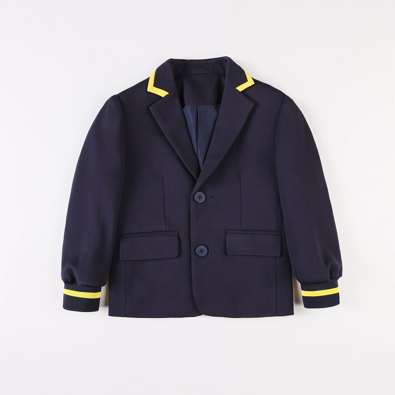 Conjunto de chaqueta para niños con bordado de manga larga de un solo pecho con combinación de colores de diseño personalizado para escuela primaria y secundaria
