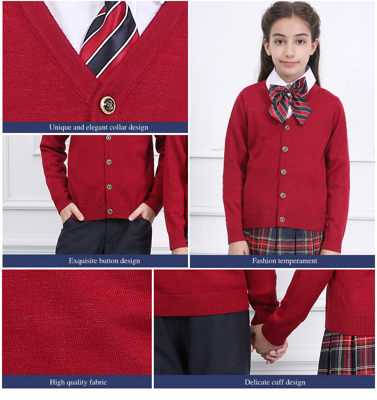 Uniforme escolar de la rebeca del suéter del frente abierto de la manga larga de los niños de moda de encargo