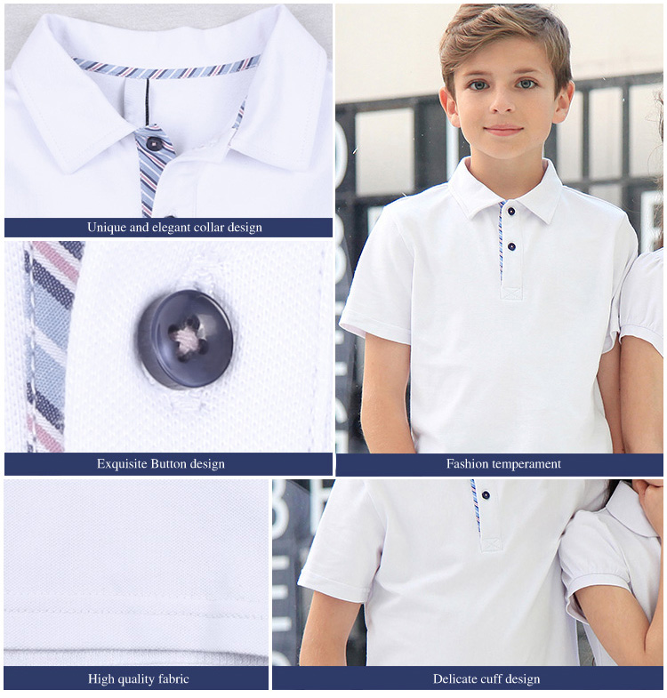 Diseño de conjuntos de chándal para niños de tenis de gimnasio de polos de manga corta de uniforme escolar blanco personalizado