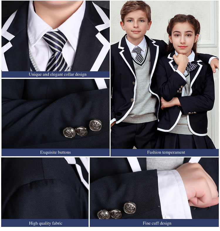 Blazer negro de uniforme escolar a prueba de viento de manga larga con botones de estilo británico