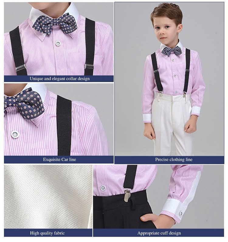 Camisa y pantalones de manga larga a rayas de color sólido formal para niños pequeños de 3 piezas de diseño personalizado