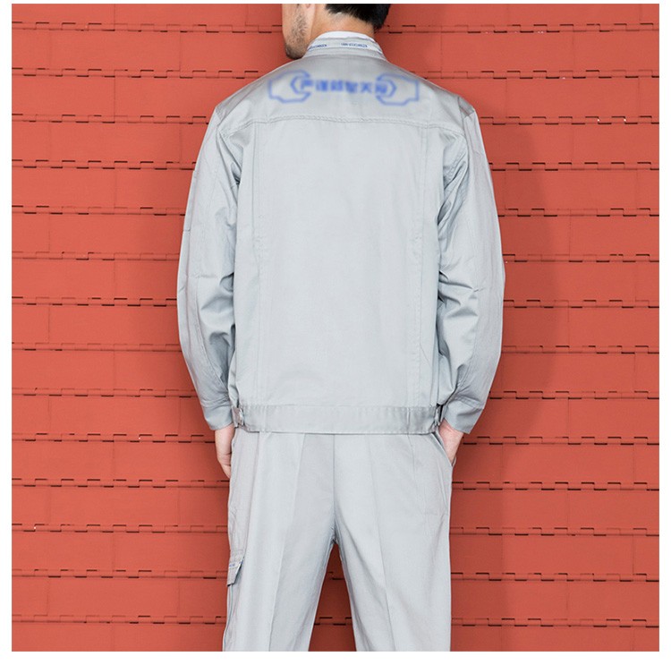 Abrigo y pantalones de uniforme de trabajo de reparador de manga larga de color gris sólido con bolsillo