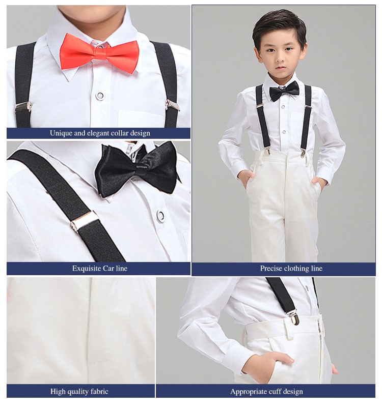 Traje de camisa blanca de manga larga para niños pequeños de diseño personalizado con pajarita 