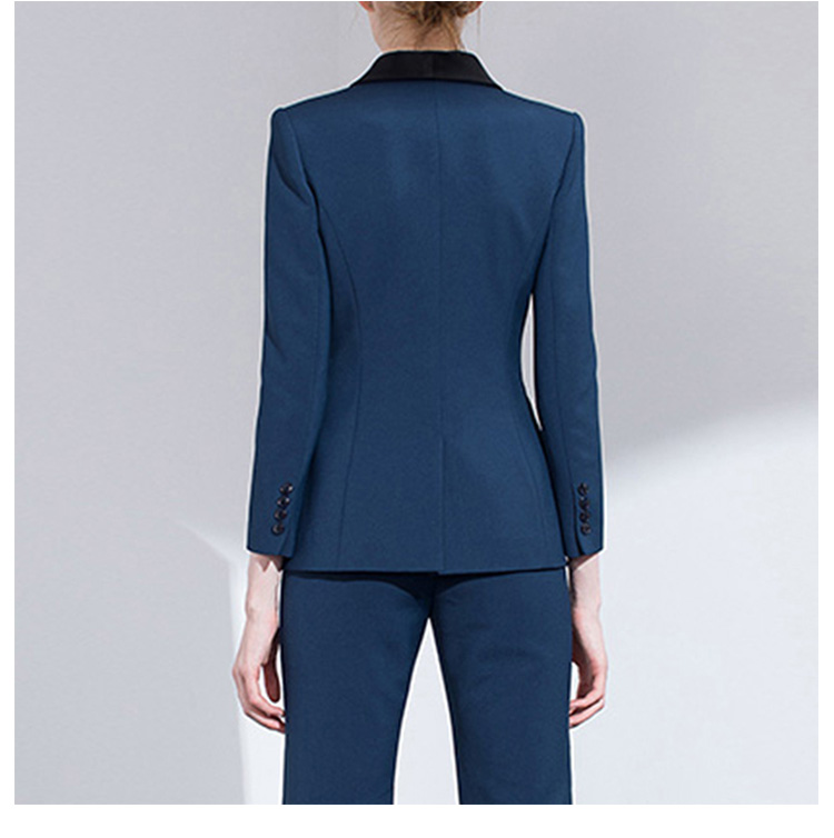 Traje de chaqueta con cuello en V de manga larga con doble botonadura de oficina Formal para mujer de diseño personalizado con bolsillo